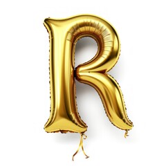 Shiny Golden Alphabet Letter Balloon Isolated on White Background. Letter R. Generative AI illustration.