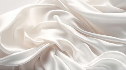 delicate Silk satin white background with beautiful soft folds on the smooth surface. Template. For babies. Or a wedding, Valentine's Day, romance. Wide web banner. Copy space. Generative AI.