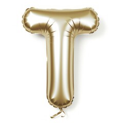 Fototapeta premium Golden Celebration Balloon in Alphabet Letter Shape Isolated on White Background. Silver Letter T Ballon. Generative AI illustration.