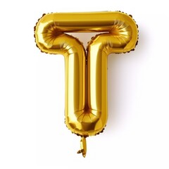 Shiny Golden Alphabet Letter Balloon Isolated on White Background. Letter T. Generative AI illustration.