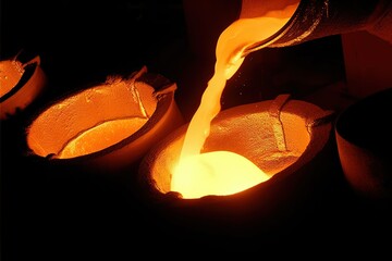 burning stove, hot copper smelting at the metallurgical plant