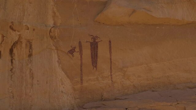 Indian Barrier Canyon style pictograph rock art in the San Rafael Swell known as The Head of Sinbad referring to the limestone member of the Moenkopi Formation-Zoom in