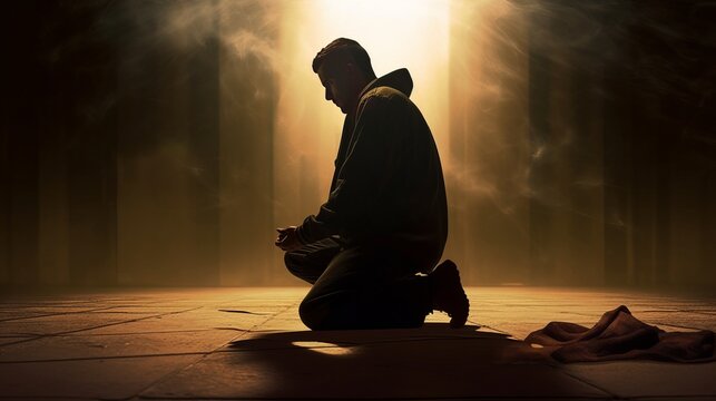 Man Praying silhouette. Generative AI