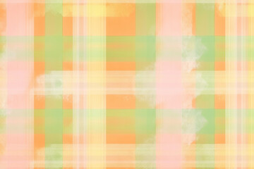 Fototapeta premium bright pastel summer orange and green tartan plaid watercolor background
