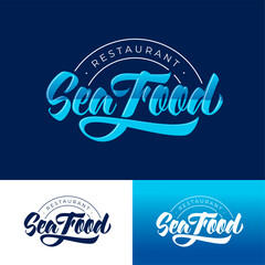 Seafood restaurant emblem. Beautiful lettering  with decoration curl.