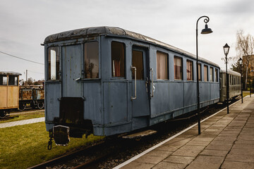 Fototapeta premium Vintage railway carriage train waiting on the platform.