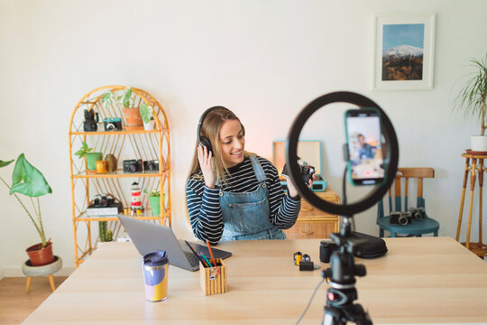 A woman is streaming