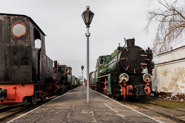 Steam locomotives at the railway station.