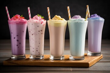 Assorted milkshakes in a rainbow of colors, generative ai