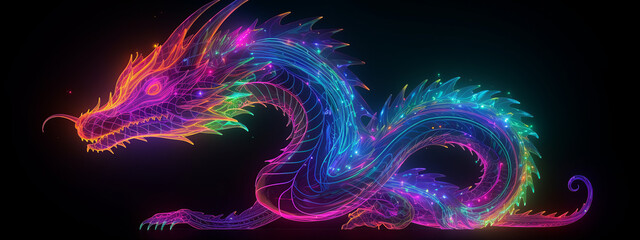 neon, dragon, light, smoke, fractal, art, energy, wave, design, flame, fire, black, motion, water, glowing, color, blue, backgrounds, loop, shape, backdrop, pattern, effect, generative ai