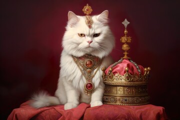 cat with ribbon on white