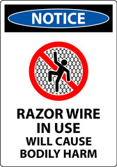 Notice Sign Razor Wire In Use Will Cause Bodily Harm