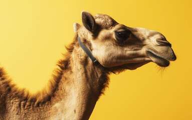 Camel on yellow background. Generative AI.