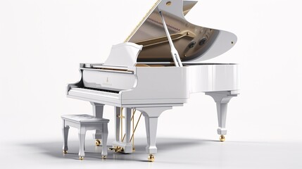 white grand piano on plain clear white background generative ai