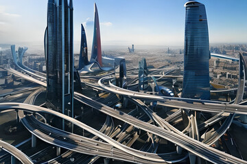 Futuristic city landscape illustration ai generated image