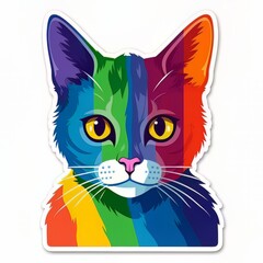A cat with a rainbow colored face is on a white background with Generative AI technology