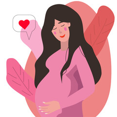 Vector illustration of a pregnant woman in pink color