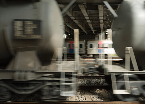 Train passing under the bridge