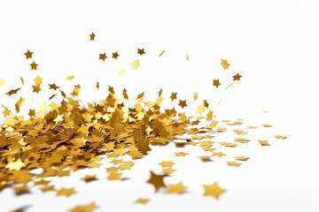 Star shaped golden glitter, confetti isolated on white background, ai generated