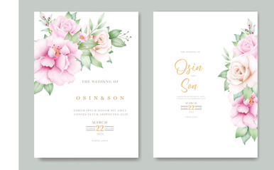 Fototapeta na wymiar Elegant Floral Rose Wedding Invitation Card Template