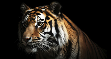 Fototapeta na wymiar Tiger on black background. Generative AI.