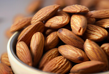 Almonds on a Bowl Macro Closeup