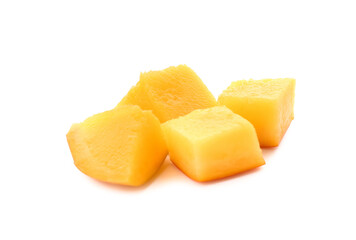 Pieces of fresh ripe mango on  white background