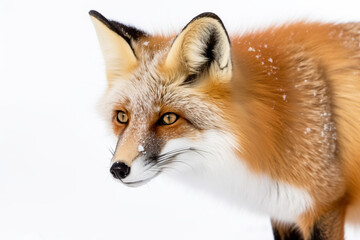 A close up of a fox isolated on white background. Generative AI.