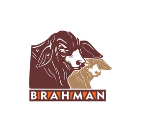 GREAT BRAHMAN CATTLE HEAD LOGO, silhouette of young bull vector illustrations