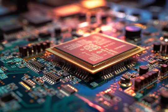 A Photo of a Computer Chip on a Motherboard. Generative AI