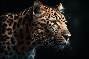 Plakat Beautiful leopard. Background with selective focus and copy space. AI generated, human enhanced