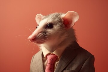 Anthropomorphic opossum dressed in a suit like a businessman. Business Concept. AI generated, human enhanced