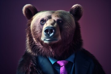 Anthropomorphic bear dressed in a suit like a businessman. business concept. AI generated, human enhanced