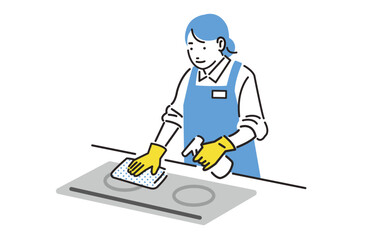 キッチンの掃除をする家事代行のスタッフ © gugu