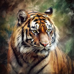 Striking-yet-Calm Tiger Painted in Oil: The Art of Wild Nature: Generative AI