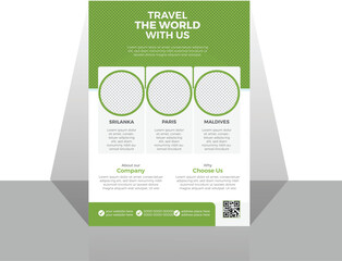 Travel poster or flyer pamphlet brochure design layout space for photo background. Yellow Travel flyer template for travel agency
