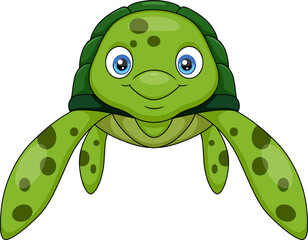 Cute baby turtle cartoon on white background