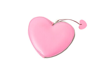 pink women bag heart shaped on white background