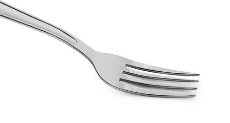 One new metal fork isolated on white
