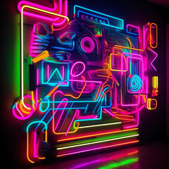 abstract background with glowing lines, neon art, abstract Generative AI.