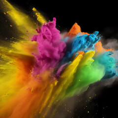 Colorful rainbow holi paint splash, color powder explosion, black background Generative AI.