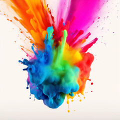 Colorful rainbow holi paint splash, color powder explosion, white background Generative AI.