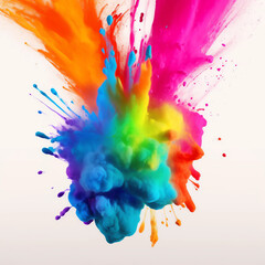 Colorful rainbow holi paint splash, color powder explosion, white background Generative AI.