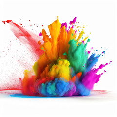 Obraz na płótnie Canvas Colorful rainbow holi paint splash, color powder explosion, white background Generative AI.