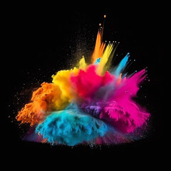 Colorful rainbow holi paint splash, color powder explosion, black background Generative AI.