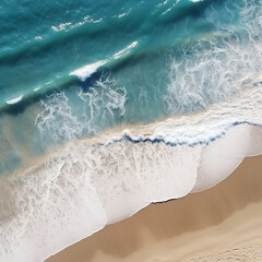 Ocean waves on the beach, top-down view of beach, sea with blue water Generative AI.