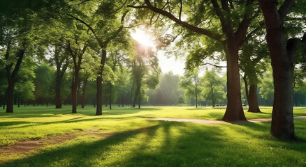 Summer sunlit glade in a natural park landscape,, generative AI
