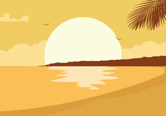 Fototapeta na wymiar sunset on the beac. Beach at sunset. Sunset vector illustration