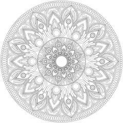 Mehndi Henna Drawing Circular Mandala pattern for tattoo, decoration premium product poster or painting. Decorative ornament in ethnic oriental style. Outline doodle hand draw illustration.