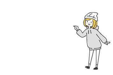 コピースペースを指差す女性